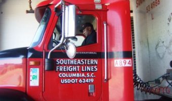 Earl of Southeastern Freight Lines backing into the loading dock.