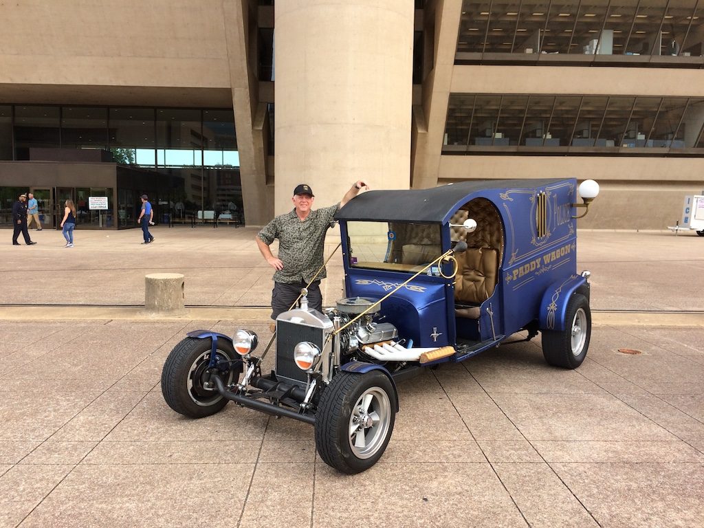 Bob's finished Paddy Wagon parked in front of City Hall